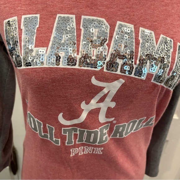 Victoria Secret Pink 5th & Ocean Sequin Alabama Tide Raglan Baseball T Sz Xs - Picture 2 of 6